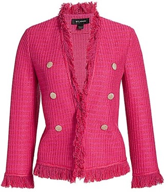 St. John Poppy Textured Fringe Wool-Blend Jacket