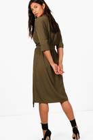 Thumbnail for your product : boohoo D Ring Belted Cupro Midi Dress