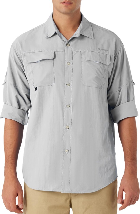 NAVISKIN Men's Sun Protection Fishing Shirts UPF 50+ Long Sleeve Sun Shirts  for Men PFG Hiking Travel Shirts Grey Size L - ShopStyle T-shirts
