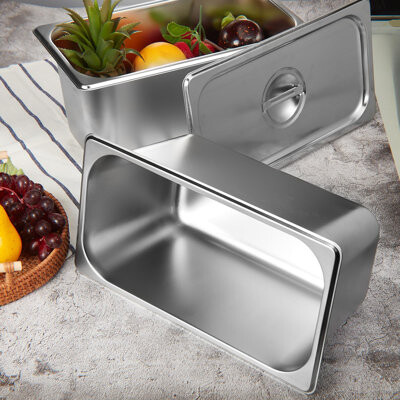 SHIRLEY'S OFFICE FURNITURE, LLC 4 Pack Stainless Steam Hotel Pan With Lid, 1/3 Size X 6 Inch Deep Table Steam Pan Restaurant Supplies Reusable Anti Rust Catering Storage For Home, Pa