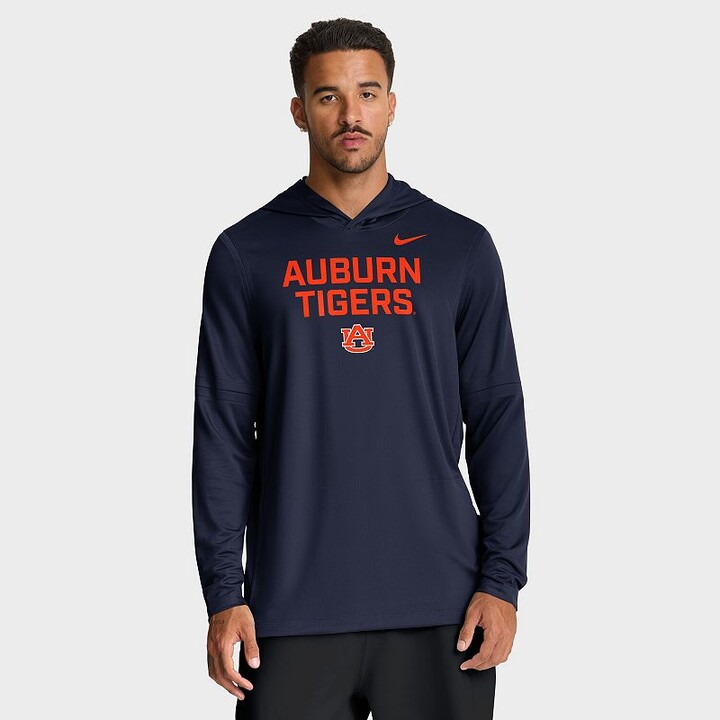 Men's Nike Navy Auburn Tigers 2025 Sideline Dri-FIT Long Sleeve Hoodie T-Shirt