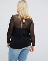 Thumbnail for your product : Junarose Lace Insert Woven Top With Mesh Sleeve