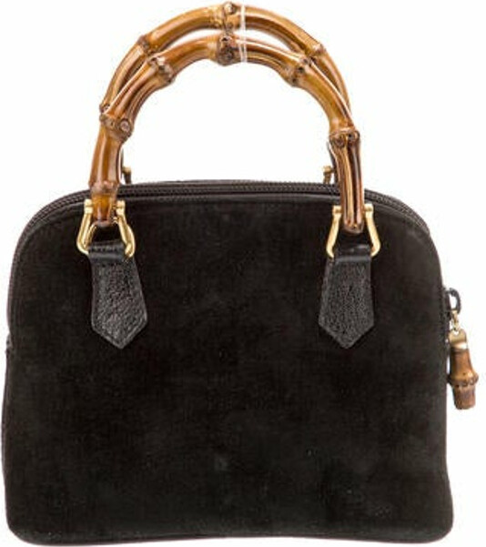 Vintage Gucci black suede leather handbag with bamboo handles
