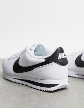 Nike Cortez leather trainers in white with black swoosh - ShopStyle