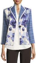 Thumbnail for your product : Misook Petite Watercolor Floral Stripe-Sleeve Jacket