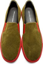 Thumbnail for your product : Comme des Garcons Shirts Olive Green Suede Slip On Sneakers