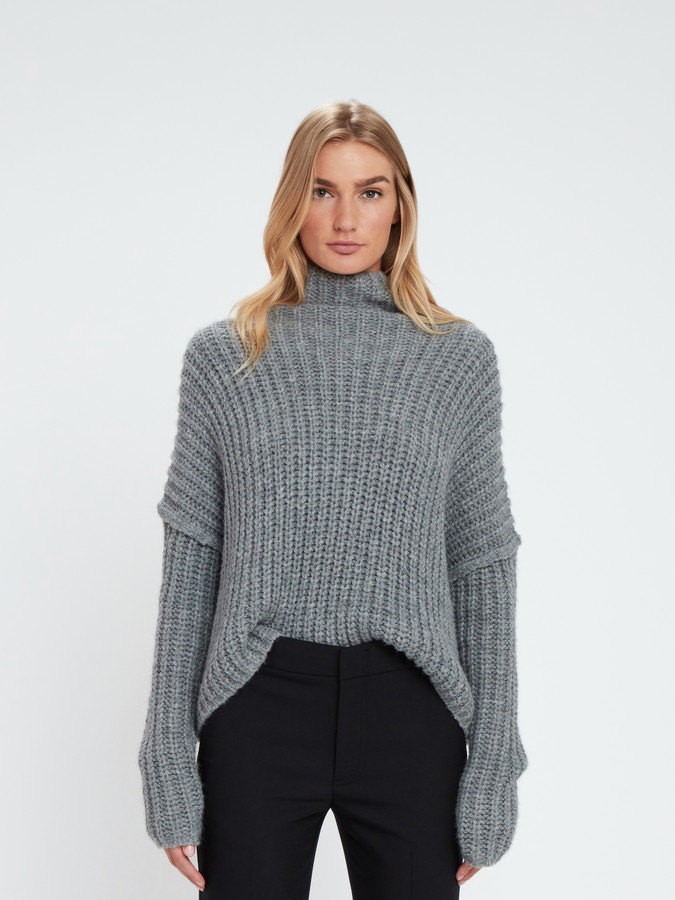 oversized gray turtleneck sweater