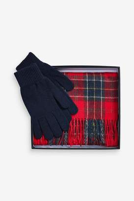 Barbour Mens Scarf And Gloves Red Tartan Gift Set - Red