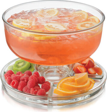 Libbey Selene 6-in-1 Multiuse Glass Server, Punch Bowl, Chip and Dip Bowl, Cake Stand