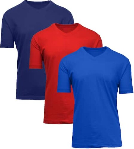 Galaxy By Harvic Men's Short Sleeve V-Neck T-Shirt 3 ct in Navy Blue/Red/Royal
