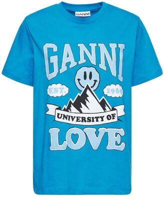 T-shirt à logo imprimé Coton Ganni en coloris Métallisé Femme Tops Tops Ganni 