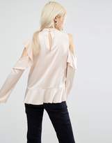 Thumbnail for your product : ASOS Satin Ruffle Top with Cold Shoulder