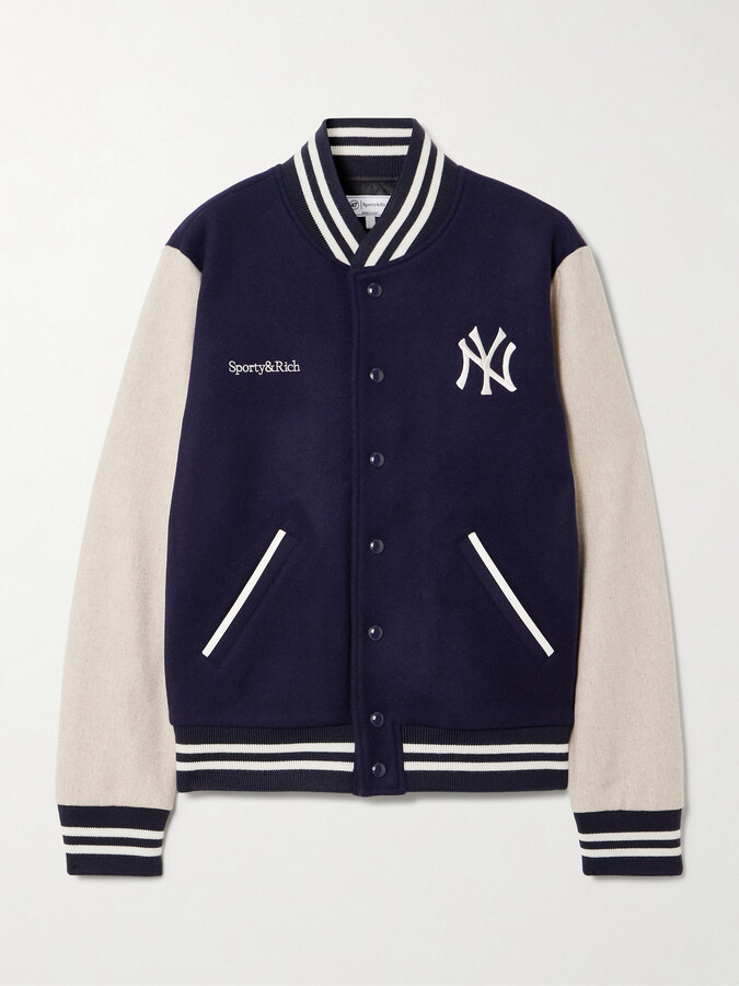 Sporty & Rich + New York Yankees Champions Embroidered Wool-felt Bomber Jacket - Blue