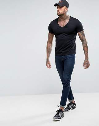 ASOS Design DESIGN muscle fit t-shirt with deep v neck in black