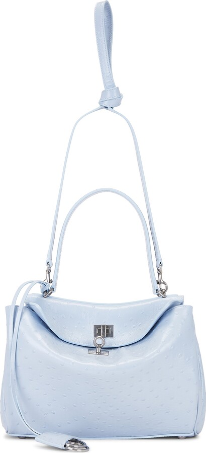 Balenciaga Rodeo Small Ostrich Top Handle Bag in Blue
