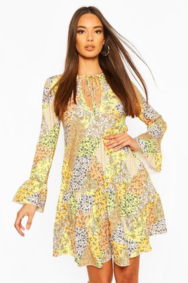 boohoo Patchwork Floral Tiered Gypsy Dress