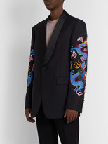 Thumbnail for your product : Gucci Black Embroidered Satin-Trimmed Wool And Mohair-Blend Tuxedo Jacket