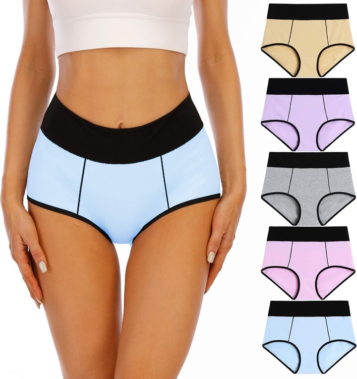 SHAPERX Women Underwear High Waist Cotton Briefs Ladies Panties Tummy  Control Panty Full Coverage Multipack of 4