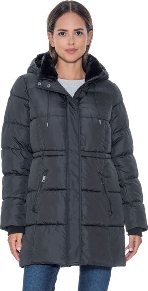 Sebby Women's3/4PufferCoatwithCozyFauxFur-S.E.B.BySebbyBlackLarge