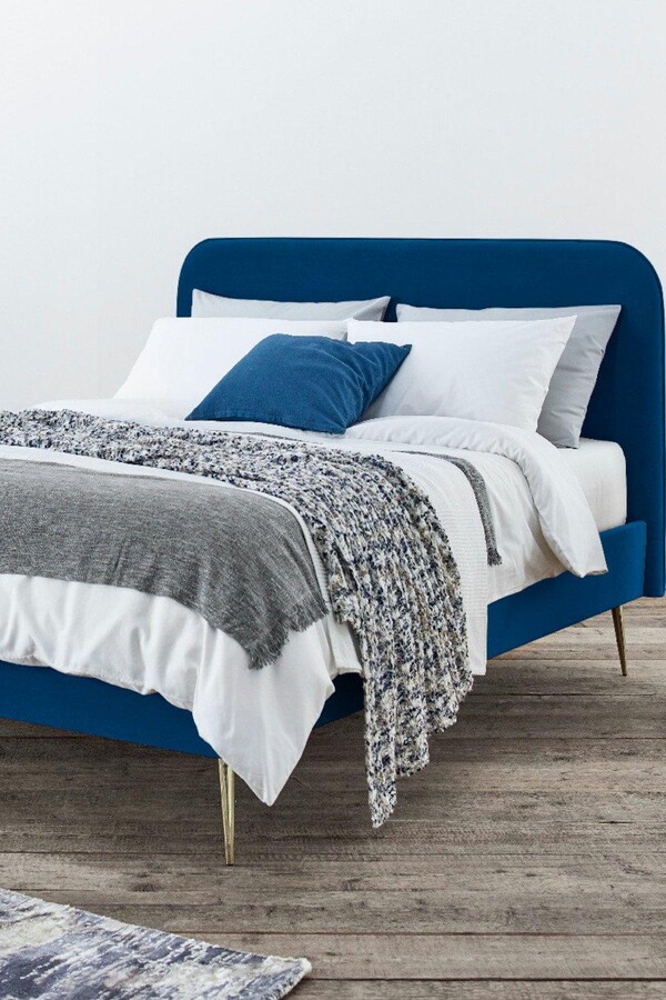Time4sleep Elona Navy Blue Velvet Upholstered Bed Frame ShopStyle