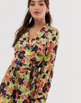 Thumbnail for your product : ASOS DESIGN DESIGN wrap romper with buckle and ruffle cuffs in jacquard floral print