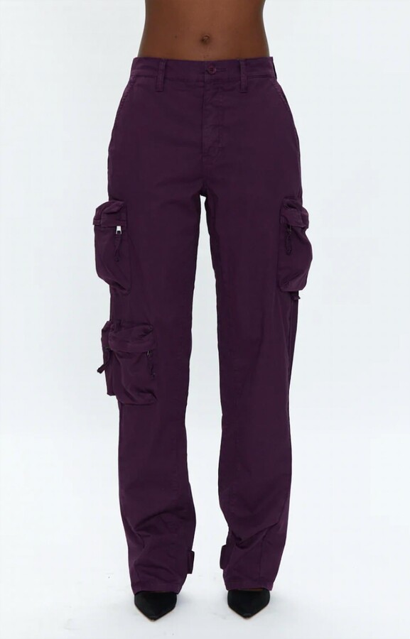 Pistola Denim Bobbie Mid Rise Loose Straight Leg Cargo Pant In Washed Aubergine