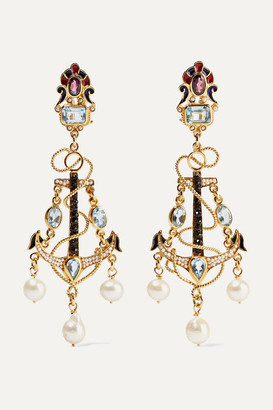Papi Gold-plated And Enamel Multi-stone Earrings - Blue