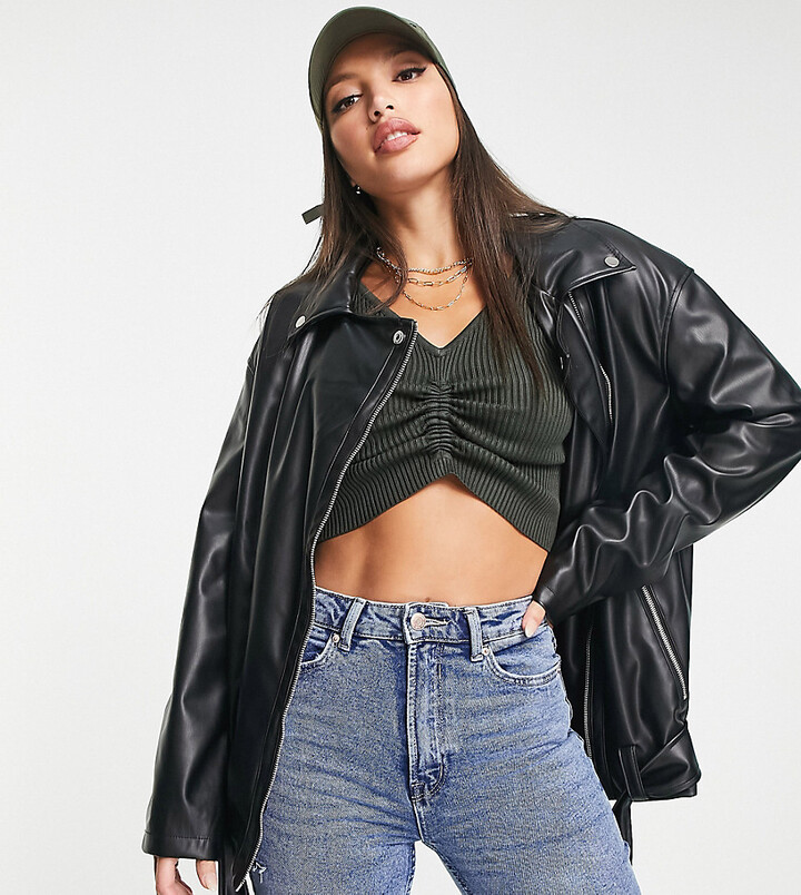 Asos Black Longline Leather Jacket ASOS Tall ASOS DESIGN Tall