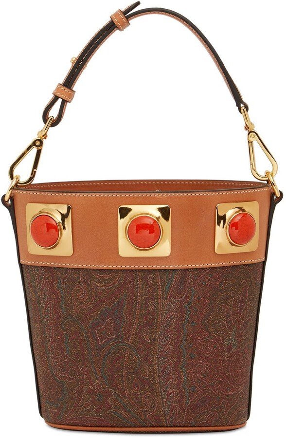 Etro Leather Paisley Print Top Handle Bag W/ Studs in Brown Womens Bags Top-handle bags 