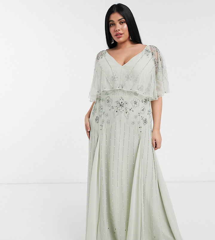 ASOS Curve ASOS DESIGN Curve floral embellished cape maxi dress in mint -  ShopStyle