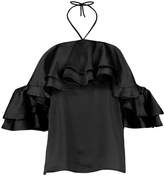 Thumbnail for your product : boohoo Satin Halter Ruffle Cold Shoulder Top