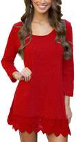 Thumbnail for your product : MiYang Women's Long Sleeve A-line Lace Stitching Trim Casual Dress XL Green