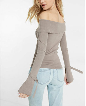 Express off the shoulder flare sleeve sweater