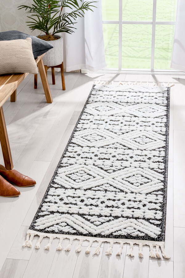 Well Woven Salem Eliana Modern Geometric Dark Grey White 3D Textured High-Low 2'7" x 9'10" Runner Rug