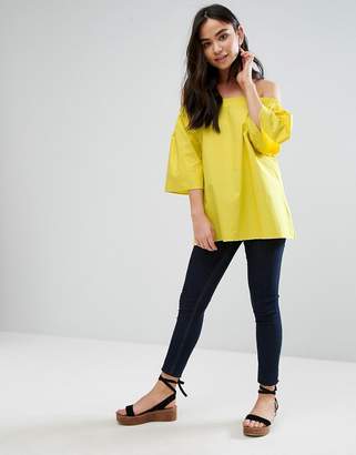 Orion Eve Off Shoulder Poplin Top With Flare Sleeves