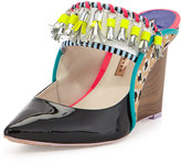 Thumbnail for your product : Webster Sophia Samia Tribal Calf Hair/Patent Wedge Mule, Black Leopard