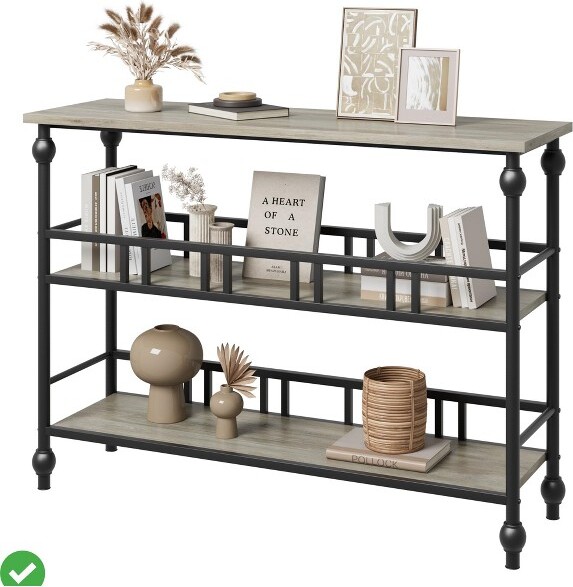 Jojoka 43InchConsoleTableforEntrywayFarmhouse&ModernDecor¨CSturdyOpenShelfSofaTablewithRomanColumnLegs