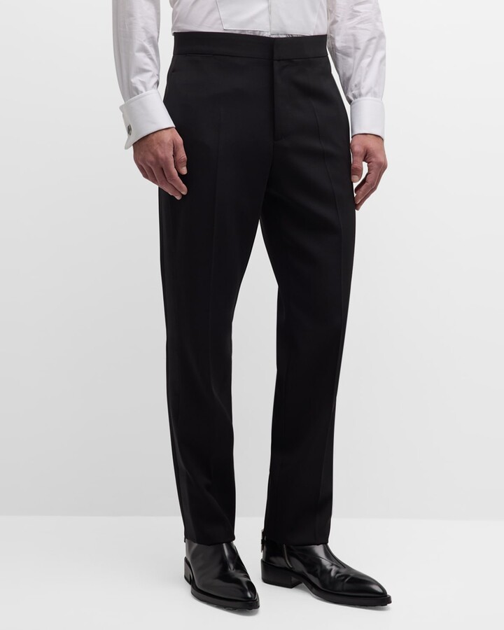 Men's Vintage Retro Black Tuxedo Pants 100% Wool Flat Front with Satin  Stripe | eBay