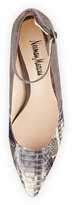 Thumbnail for your product : Neiman Marcus Ocean Suede and Snakeskin Ankle-Wrap Pump, Dark Gray