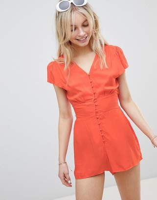 Brave Soul Garden V Neck Playsuit with Button Front