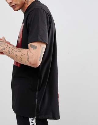 Bikkembergs Long Line Foil Print T-Shirt with Side Zips