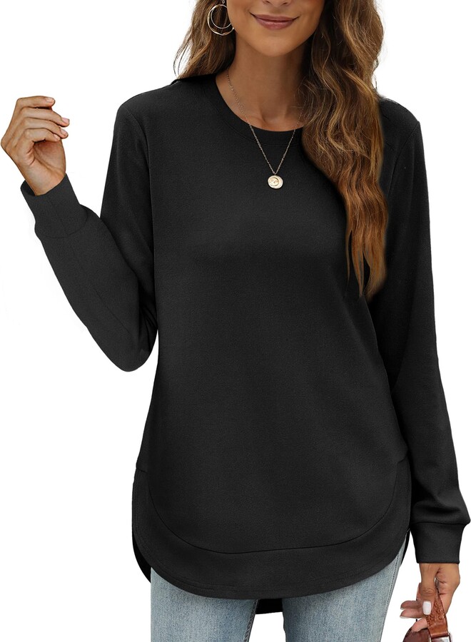 OFEEFAN High Low Tops for Women Pulloveer Black Long Sleeve Shirt Women  Black S - ShopStyle