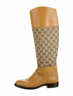 Gucci GG Canvas Leather Riding Boots Brown - ShopStyle