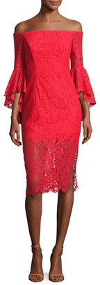 Milly Selena Off-the-Shoulder Lace Cocktail Dress, Red