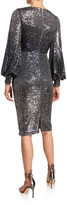 Thumbnail for your product : Badgley Mischka Ombre Sequin Poet-Sleeve Keyhole Neck Dress