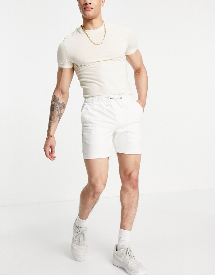 Lyle & Scott elasticated waist denim shorts in white - ShopStyle