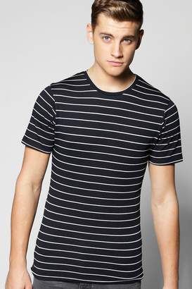 boohoo Navy Stripe Muscle Fit T Shirt