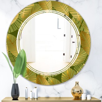 Design Art Designart 'Golden Leaves I' Printed Modern Round or Oval Wall Mirror - Triple C