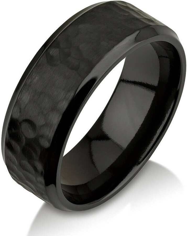Etsy Mens Wedding Band Comfort Fit Hammered Black Zirconium Ring 8mm Curved Edges Brushed Finish