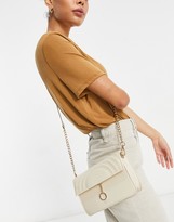 Thumbnail for your product : Truffle Collection across body bag with ring detail and chain strap in beige
